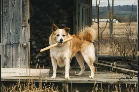 golden retriever dog with stick