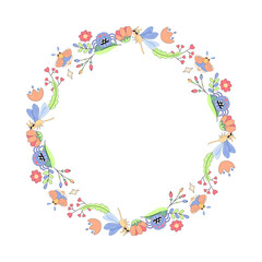 Congratulations frame, with flowers, plants and maple moth, butterfly insects. on white background