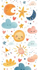 Happy Children's Day greeting card. Hearts, clouds, stars background. Generative AI