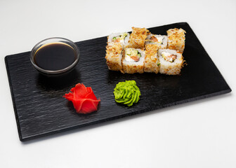 Sushi, rolls with tuna flakes. Lunch. Japanese food.