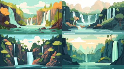 waterfall nature cliff mountain landscape cartoon
