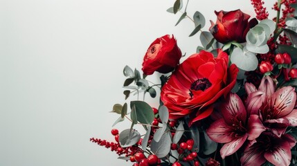 beautiful bouquets of red flowers on white background in high resolution