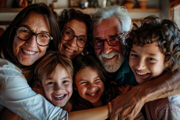 Cheerful multi-generation family having fun while spending time together at home, Generative AI - obrazy, fototapety, plakaty