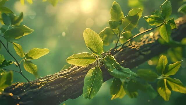Green leaves with sunlight animated footage