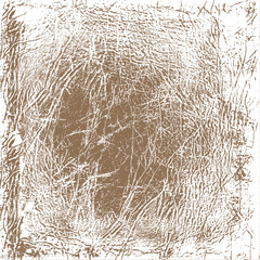 Shabby scratched square leather texture on transparent background. Rough grunge vector brown monochrome pattern for overlay