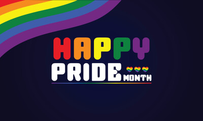 Happy Pride Month text with flag illustration design