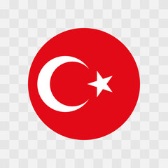 Turkey flag - circle vector flag isolated on checkerboard transparent background