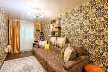 standard interior apartment. living room with sofa