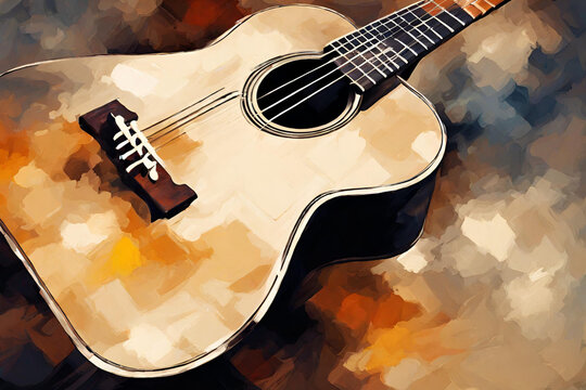 oil painting style abstract image of acoustic guitar. oil painting style abstract image of acoustic guitar