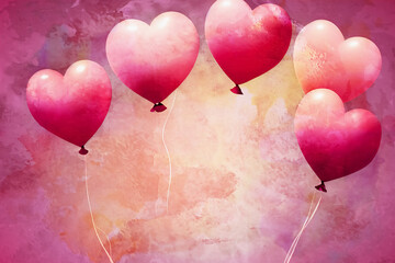 Pinkfarbene Luftballons auf Media Mix Hintergrund, Party, Vorlage, copy space - obrazy, fototapety, plakaty