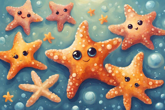 oil painting cute starfish cartoon