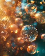 Fototapeta na wymiar Whimsical objects, colorful spheres, mysterious symbols, arcane secrets, adventure beckons, in motion tales within spinning balls Photography, Golden Hour, Bokeh effect