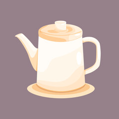 solo beige flat isolated teapot on the violet background. vector illustration of beige teapot. simple solo flat vector art