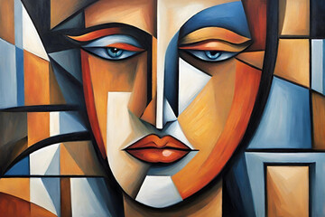 Abstract cubism oil painting of face