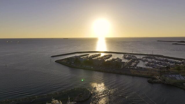 Aerial Footage of  Fremantle boat Harbor, Perth Western Australia 