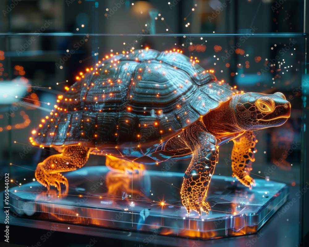 Poster snapping turtle hologram stars in interactive 3d network