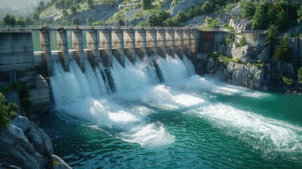 Energy conversion at a 3D cartoon dam, water flowing into power
