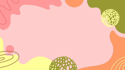 Abstract background. Yellow, pink, green. Circles, lines. Space for text.