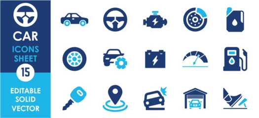 Fotobehang Car icon collection. Car service and repair icons element. Containing car wash, vehicle, garage and so on. Flat car related icons. © Parbat