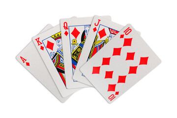 Royal flush playing cards on transparent background