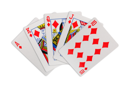 Royal flush playing cards on transparent background