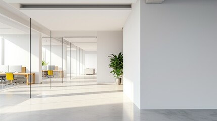 Obraz premium mock up Spacious office interior with white walls, windows with city view. 3d rendering