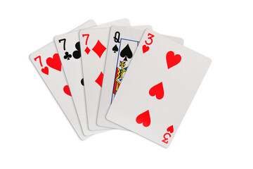 Three of a kind One pair playing cards on transparent background