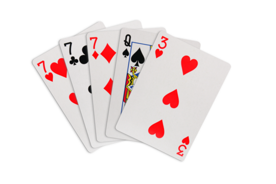 Three of a kind One pair playing cards on transparent background