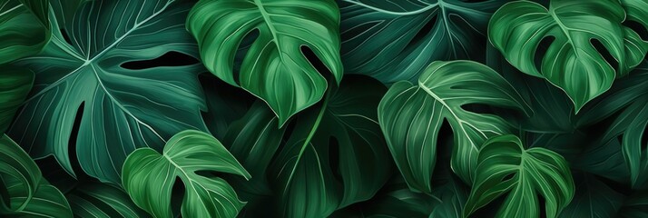 Background of green big leaves - obrazy, fototapety, plakaty