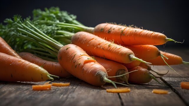 carrots on a table. a pile of carrots sitting on top of a table, a macro photograph. Ai ganerated image