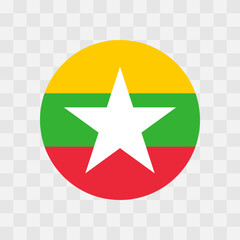 Myanmar flag - circle vector flag isolated on checkerboard transparent background