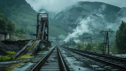 Train Track With Mountain Background