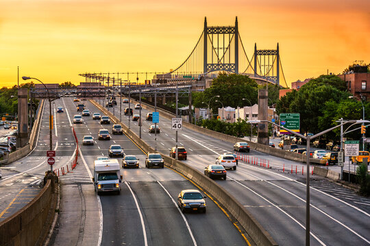 Sunset traffic on I-278 near RFK (aka Triboro) bridge in New York City