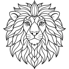 Lion Head Mascot Line Art Vector Illustration