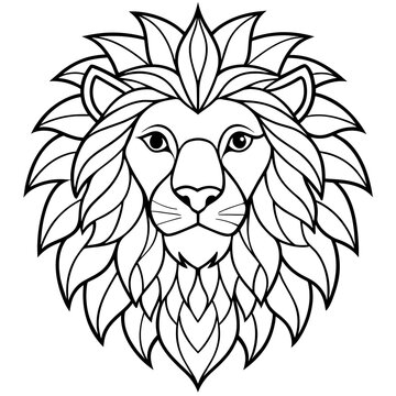 Lion Head Mascot Line Art Vector Illustration