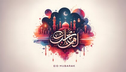 Eid mubarak illustration in watercolor style.