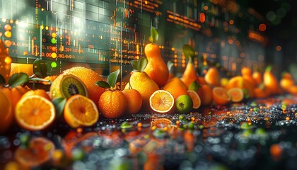 Technological Background: Lights, Beams, Code, Line Charts, and More