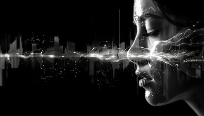 Technological Background: Lights, Beams, Code, Line Charts, and More