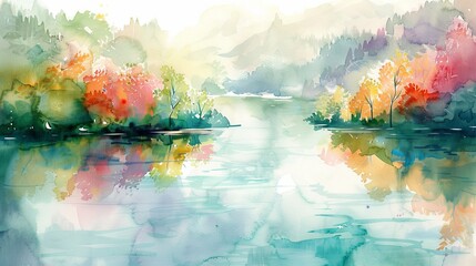 Tranquil Lake With Trees Painting