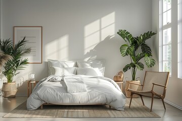 Modern Bedroom With Large Bed and Plant