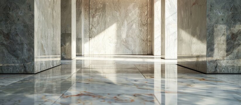 There is a picture of a marble floor in a room