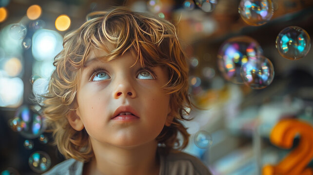 colorfull numbers floating in the air around a cute little kid,generative ai