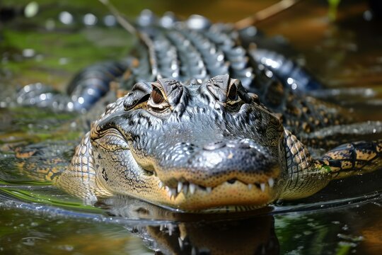 Intimidating Alligator head. Tropical reptile wild. Generate Ai