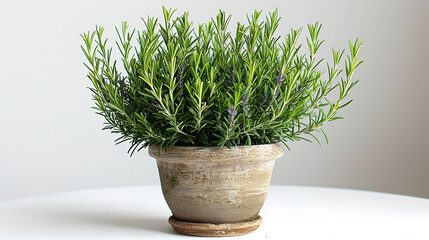 Rosemary plants in a pot on a white background