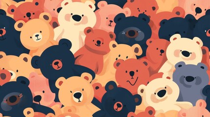 Cluster of Teddy Bears With Faces Drawn - obrazy, fototapety, plakaty