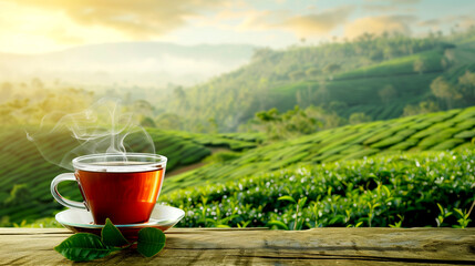 Cup of Tea on the Background of the Mountains