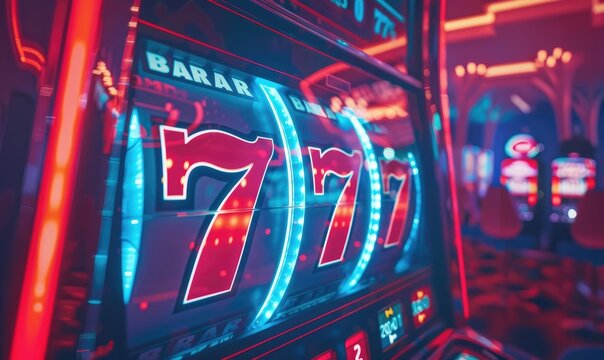 Casino slot machine showing 777
