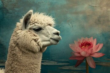 Obraz premium Balanced Lama lotus pose. Yoga animal. Generate Ai