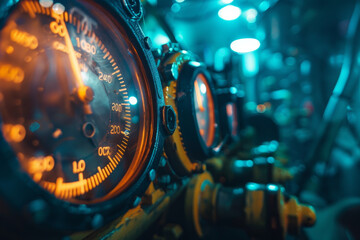 A close up of a car's speedometer and tachometer - obrazy, fototapety, plakaty