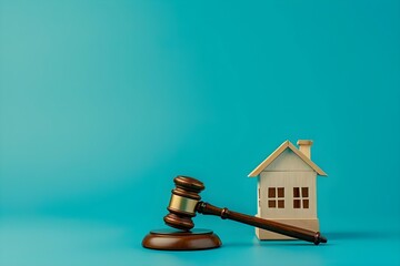 Auction judge with gavel house model taxes profits legal education concept for real estate investment. Concept Real Estate Investing, Auction Process, Property Taxes, Legal Considerations